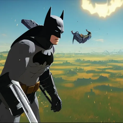 Prompt: Film still of Batman, from The Legend of Zelda: Breath of the Wild (2017 video game)