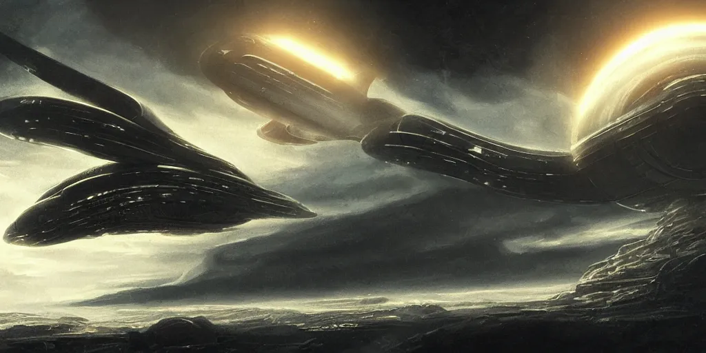 Image similar to Prometheus spaceship, evening, detailed matte painting, Giger, Artstation