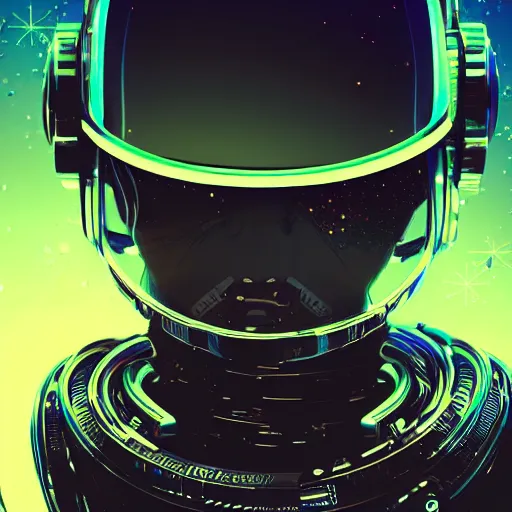 Image similar to cyberpunk astronaut bot, cinema 4 d, galaxy space sci - fi, wearing vr goggles, illustration, portrait, pastel neon textured background night, detailed,