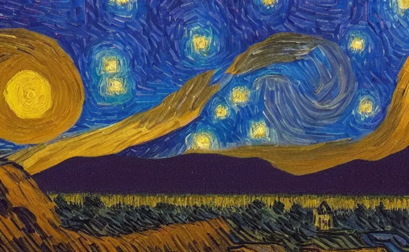 Image similar to yosemite national park at night, painting by van gogh, oil paint,