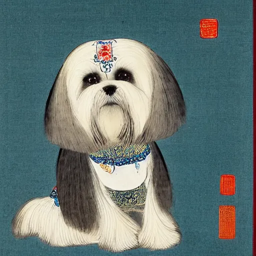 Image similar to portrait of a shih tzu dog as chinese empress, chinese painting 1 2 0 0