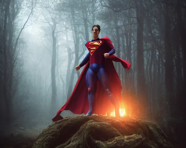 Image similar to 5 5 mm portrait photo of a demonic undead superman in a magical forest. magical atmosphere. art by greg rutkowski and luis royo. highly detailed 8 k. intricate. lifelike. soft light. nikon d 8 5 0.