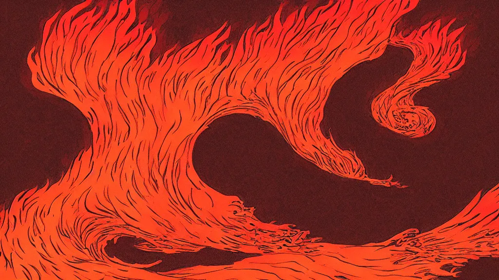 Image similar to a fiery lava tsunami in the style of hokusai, artstation, digital art,