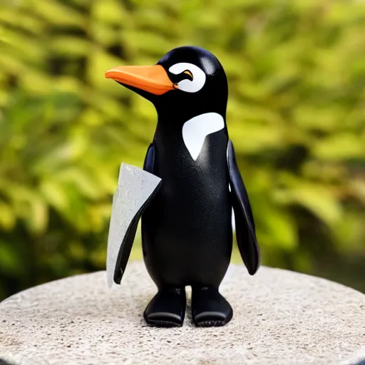 Image similar to anthro penguin in a black suit, vinyl toy figurine