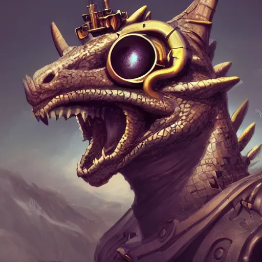 Prompt: a profile picture of a dragon with steampunk googles, by ROSS tran, 4k