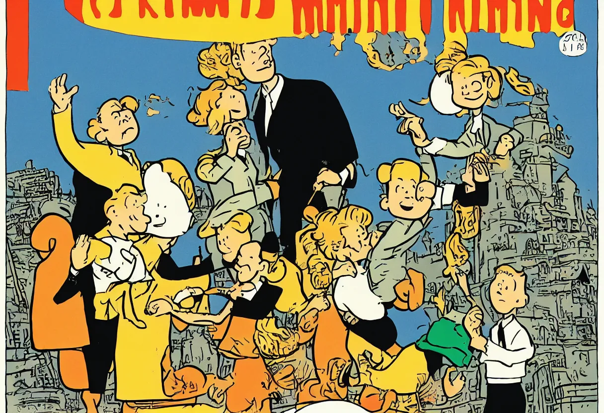 Prompt: cover of the Tin Tin book 'I'm getting married by Herge'