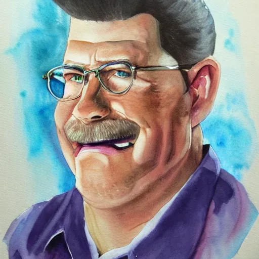 Image similar to water color portrait of hank hill, bob ross art, highly detailed, high quality, high resolution