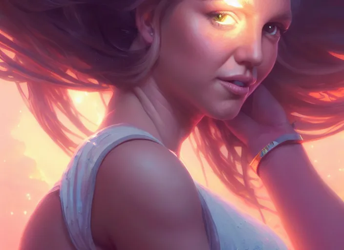 Image similar to highly detailed portrait of britney spears, thicc, stephen bliss, unreal engine, fantasy art by greg rutkowski, loish, rhads, ferdinand knab, makoto shinkai and lois van baarle, ilya kuvshinov, rossdraws, tom bagshaw, global illumination, radiant light, detailed and intricate environment