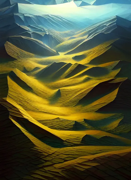 Prompt: a hyper - detailed 3 d render like a oil painting of late evening in the low - poly hills, surrealism!!!!! surreal concept art, lifelike, photorealistic, digital painting, aesthetic, smooth, sharp focus, artstation hd, by greg rutkowski, chris tulloch mccabe, valentina remenar, krenz cushart and asher duran,