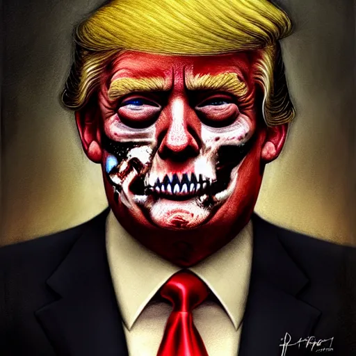 Image similar to portrait of donald trump as a zombie, 7 days to die zombie, fine art, award winning, intricate, elegant, sharp focus, cinematic lighting, digital painting, 8 k concept art, art by michael hussar, art by brom, art by z. w. gu, 8 k