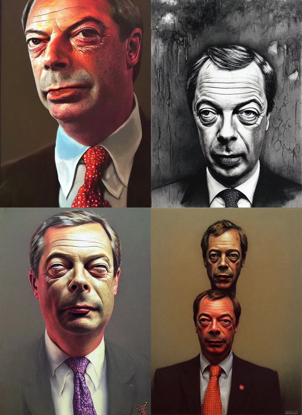 Prompt: Portrait of Nigel Farage by Beksiński