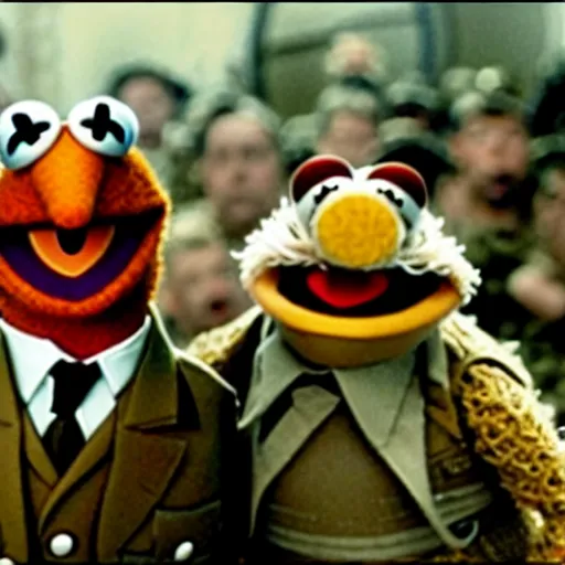 Prompt: still of the Muppets in the movie Saving Private Ryan