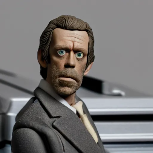 Image similar to product photography of a plasticine action figure hugh laurie on a workbench, depth of field, zeiss lens, detailed, centered, by erwin olaf, joop geesink, wes anderson, breathtaking, 8 k resolution, extremely detailed, beautiful, establishing shot, realistic materials, hyperrealistic