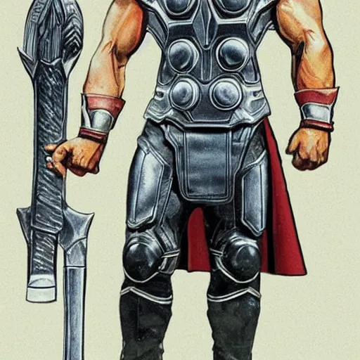 Image similar to thor holding weapon