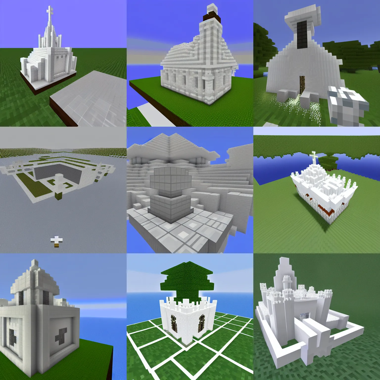 Prompt: a white church floating across the space, minecraft