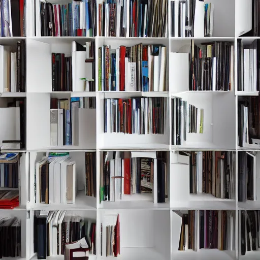 Image similar to photo of white bookshelf designed by jean nouvel