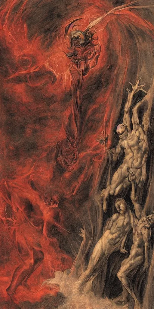 Image similar to ”Inferno as described by Dante, [realistic, detailed, epic]”