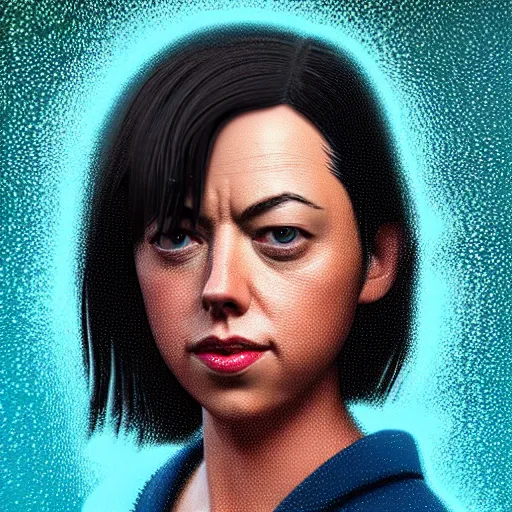 Prompt: aubrey plaza, cartoon portrait made out of rain, realistic, highly detailed, neon, rendered in octane, unreal engine, rain, beautiful, trending on artstation, emotional