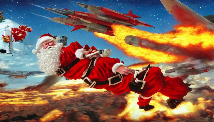 santa claus sleigh being shot down by a surface to air | Stable Diffusion