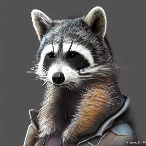 Image similar to a transhuman racoon fursona, highly detailed, by kawacy, trending on artstation, furry art