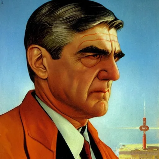 Prompt: soviet propaganda of robert mueller, by j. c. leyendecker, bosch, and beksinski