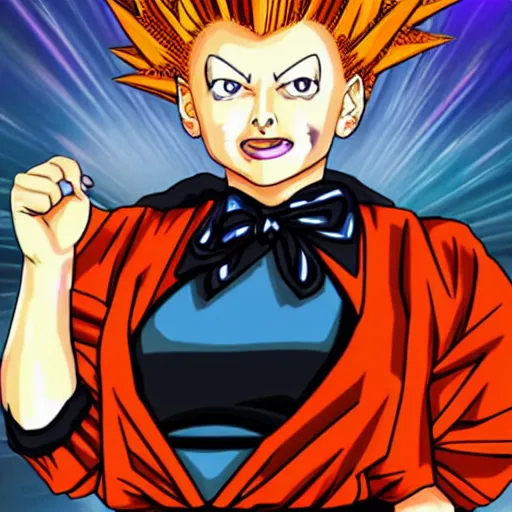 Image similar to portrait of lucille ball in the style of dragon ball z, super saiyain