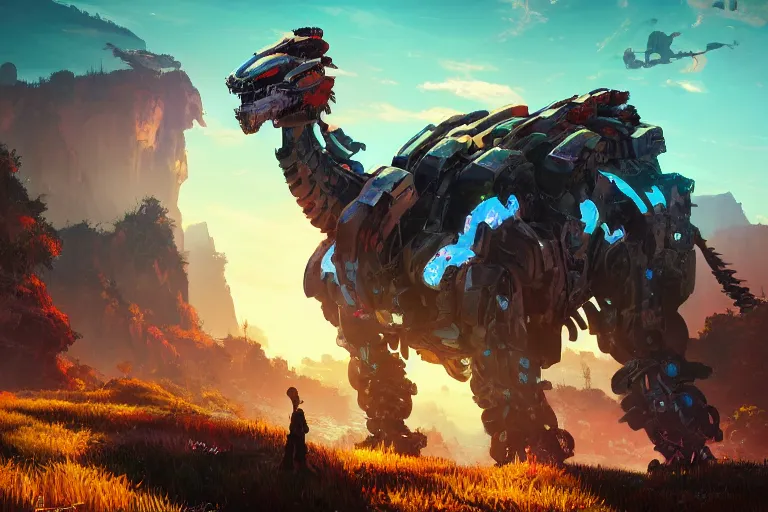 Image similar to tideripper machine mecanical creature robot of horizon forbidden west horizon zero dawn radiating a glowing aura global illumination ray tracing hdr fanart arstation by ian pesty and alena aenami artworks in 4 k