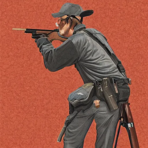 Prompt: jerry miculek shooting, digital art, utamaro kitagawa style