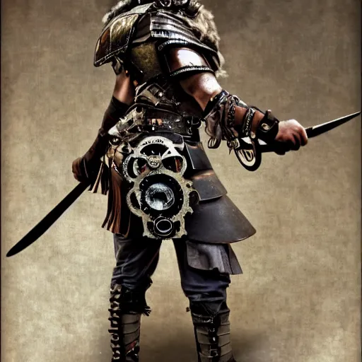 Prompt: steampunk roman warrior s