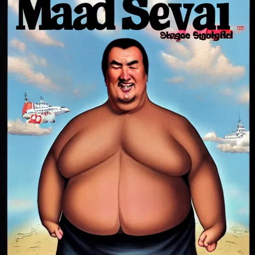 Image similar to obese steven seagal on mad magazine cover, caricature