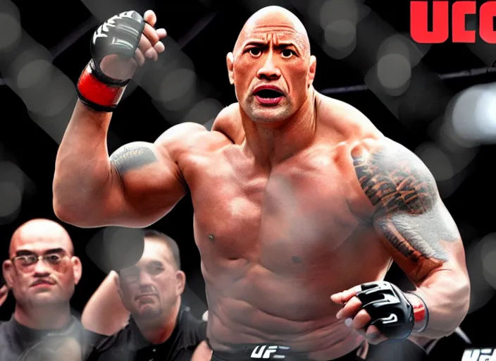 Prompt: dwayne the rock johnson in the ufc, 4 k, photorealistic