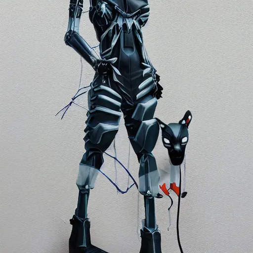 Prompt: 9 foot tall cyborg kitsune in 3d acrylic paint