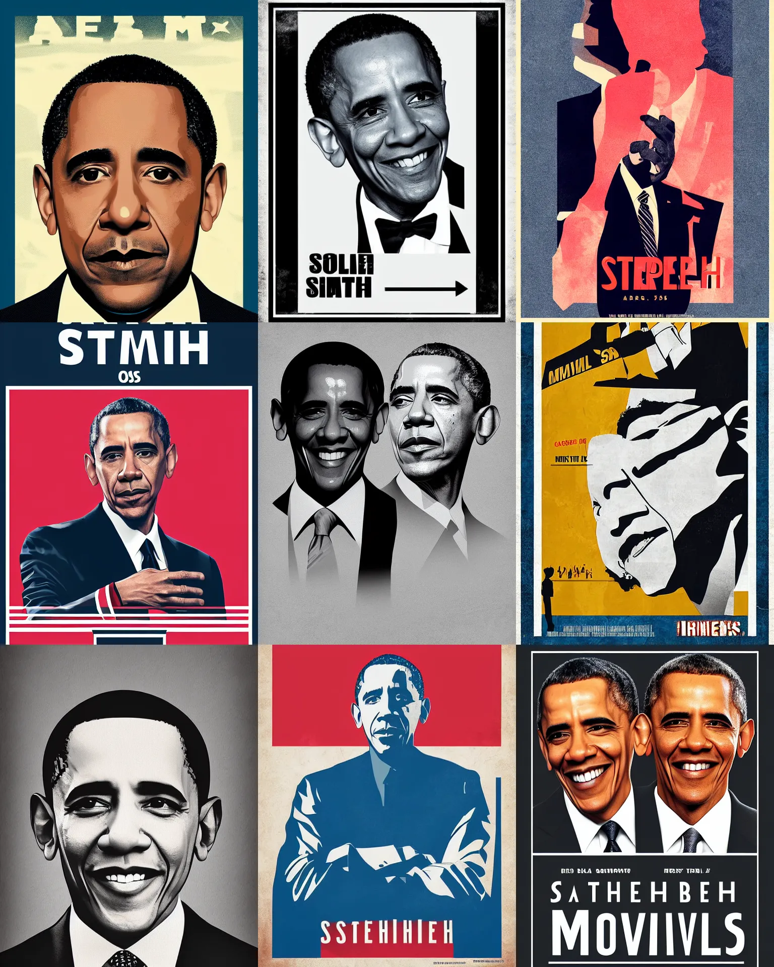 Prompt: minimal movie poster, stephen a. smith is president barack obama, solid colors, digital art
