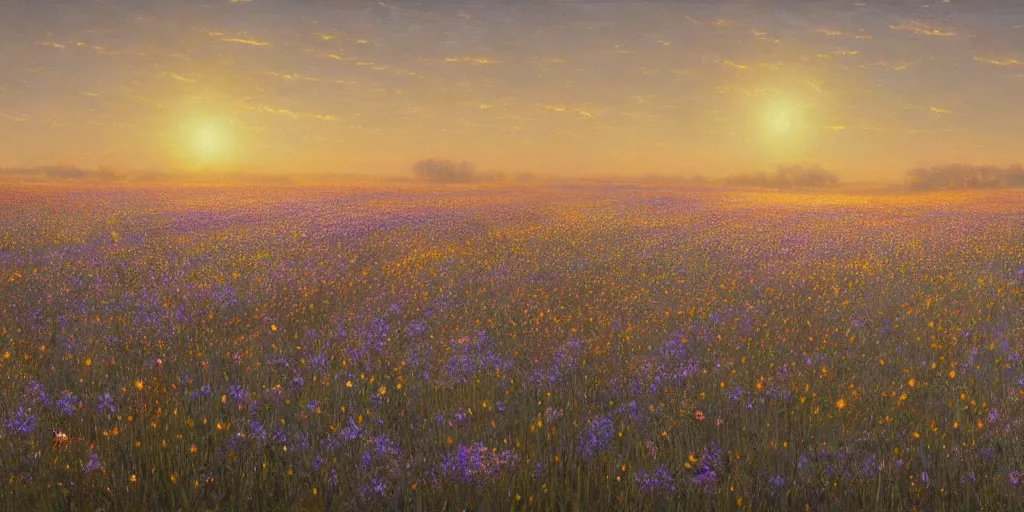 Prompt: field of flowers at night, lit by moonlight, landscape art by donato giancola and greg rutkowski, vintage retro, digital art, trending on artstation, symmetry!!, volumetric lighting