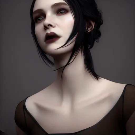 Image similar to portrait of a dignified feminine beautiful young pale goth lady, unique and novel, photorealistic, sublime, 16k, smooth, sharp focus, cgsociety, trending on ArtStation, volumetric lighting