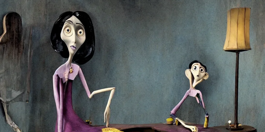 Image similar to the'other mother'from'coraline ', full body, eva longoria, pose, stop frame animation, full figured, detailed, neil gainman