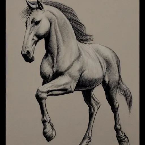 Prompt: a galloping wild horse, side view, gestural-pencil-study by george-stubbs da-vinci disney