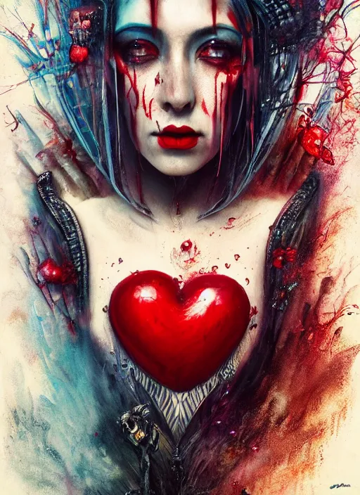 Image similar to queen of hearts, highly detailed, cinematic, 8 k, by megan duncanson, stanley artgermm, tom bagshaw, craig mullins, carne griffiths, ayami kojima, beksinski, giger, trending on deviantart, hyper detailed, horror, full of colour