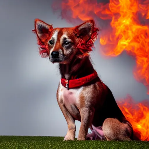 Prompt: ultra detailed photo of a dog with red flaming fur