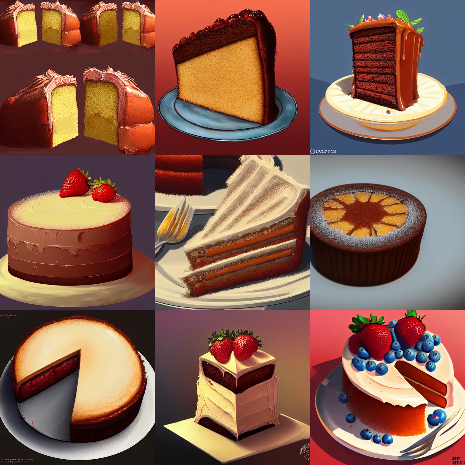 Prompt: delicious moist cake, highly detailed, digital painting, artstation, concept art, smooth, sharp focus