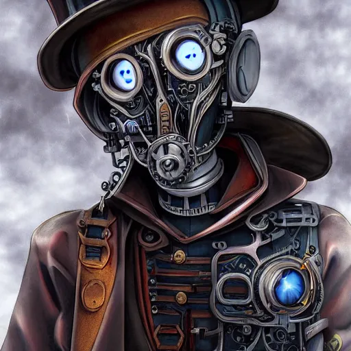 Image similar to a steampunk robotic human, dark background, super - detailed, photo - realistic, anime,