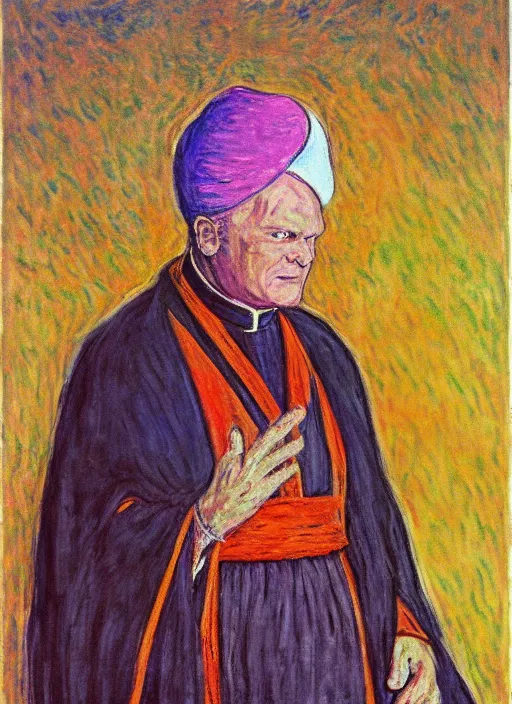 Image similar to portrait of john paul ii wearing piccolo's turban from dragon ball z by claude monet