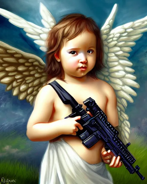 Prompt: fantasy art of a baby angel with m 4 a 1