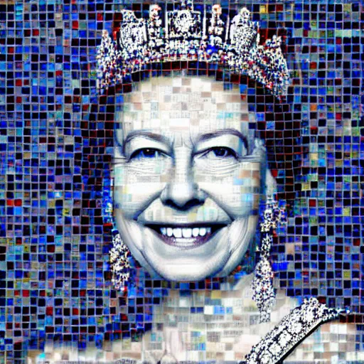 Image similar to mosaic portrait of a beautiful queen elizabeth with robot ears by Saimir Strati, 4k, intricate details, digital, water