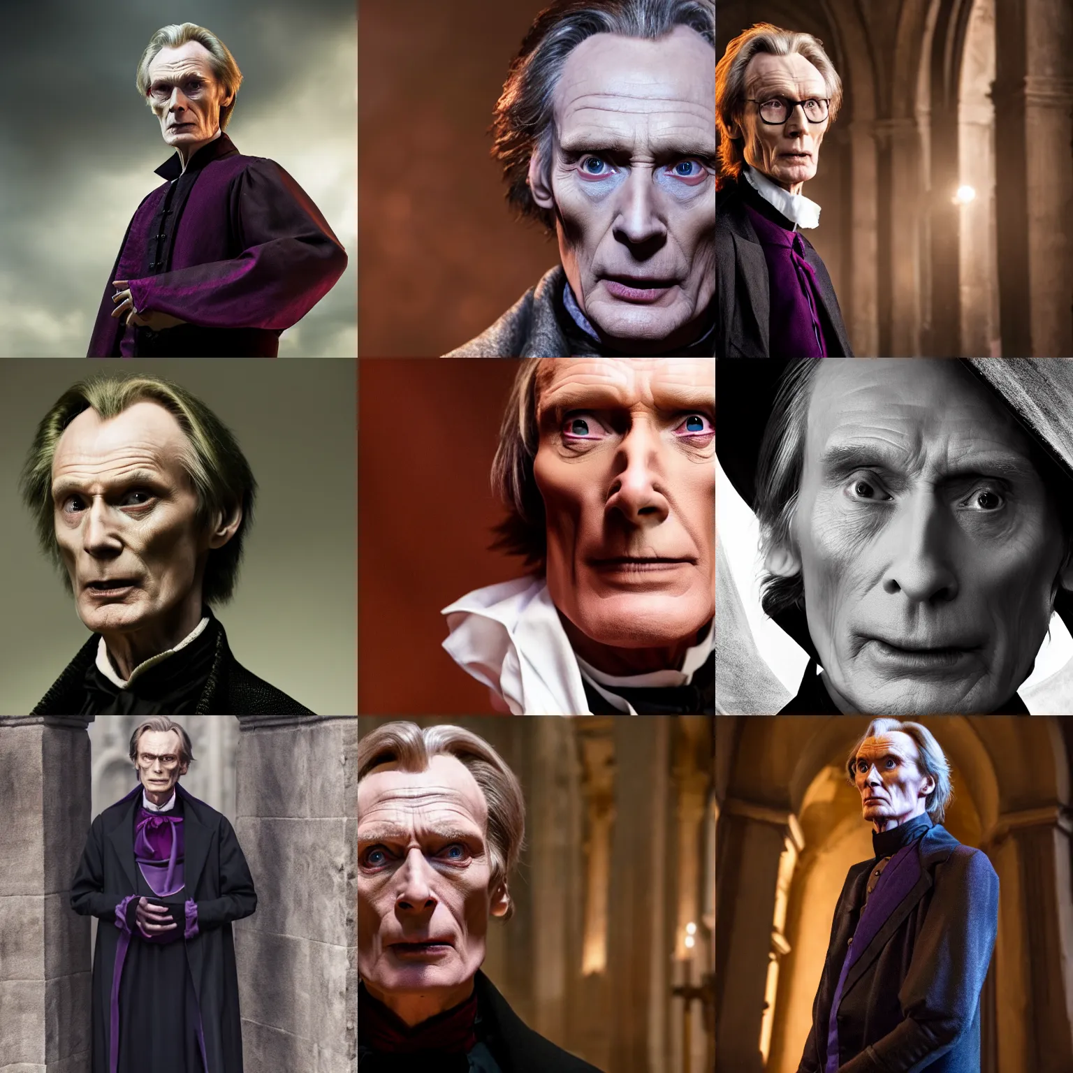 Prompt: bill nighy as count frollo from hunchback of notre dame, detailed, portrait photograph, 8 k hdr movie still, dynamic lighting