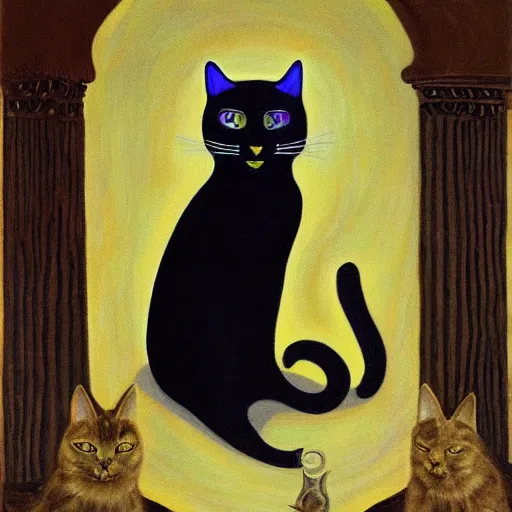 Image similar to the feline goddess bast as a black cat, oil in canvas