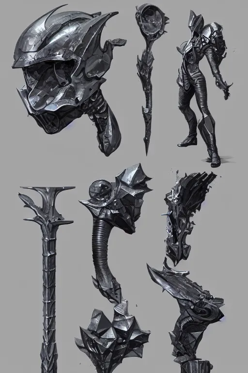 Image similar to item concept art of metallic shadow axe art by artgerm and Craig Mullins, James Jean, Andrey Ryabovichev, Mark Simonetti and Peter Morbacher 16k