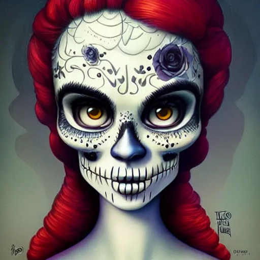 Image similar to Lofi portrait Pixar style by Joe Fenton and Stanley Artgerm and Tom Bagshaw and Tim Burton, dio de los muertos