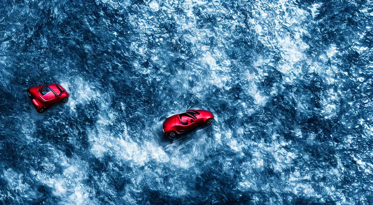 Prompt: mazda miata driving ontop of the ocean, realistic, detailed, contrast, 4 k
