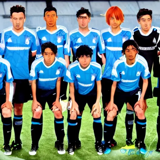 Prompt: olympique de marseille soccer team picture, anime style like fate/stay night